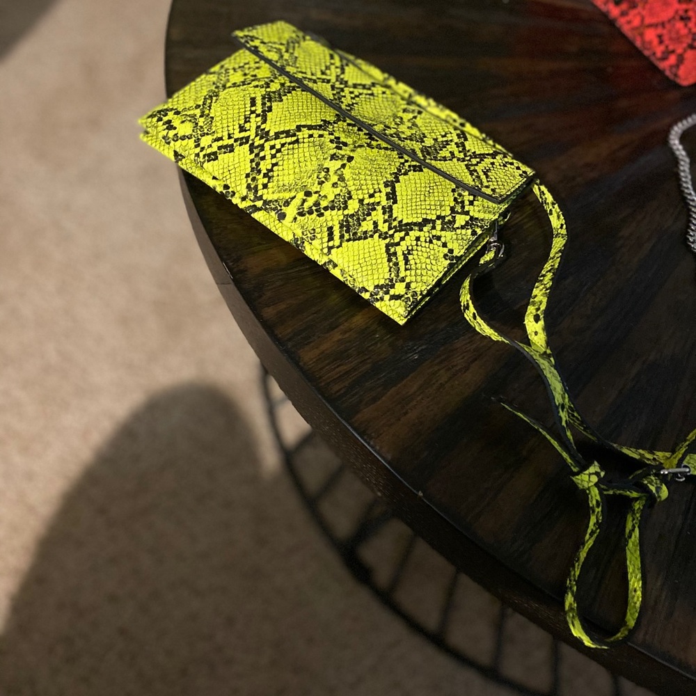 Zara green neon snakeskin bag